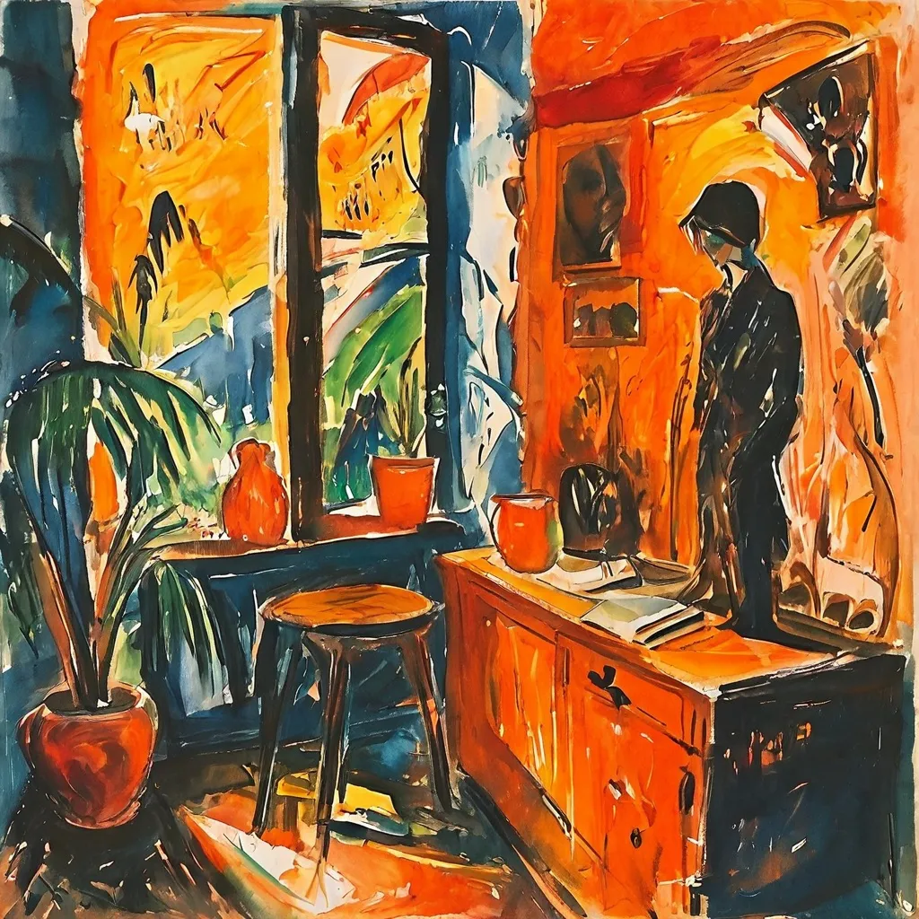 Una vista de primer plano de la pintura expresionista de Ernst Ludwig Kirchner 'Nacktes Mädchen Hinter Vorhang (Fränzi)', que muestra pinceladas vívidas y las delicadas texturas de una obra restaurada en el Stedelijk Museum de Ámsterdam.
