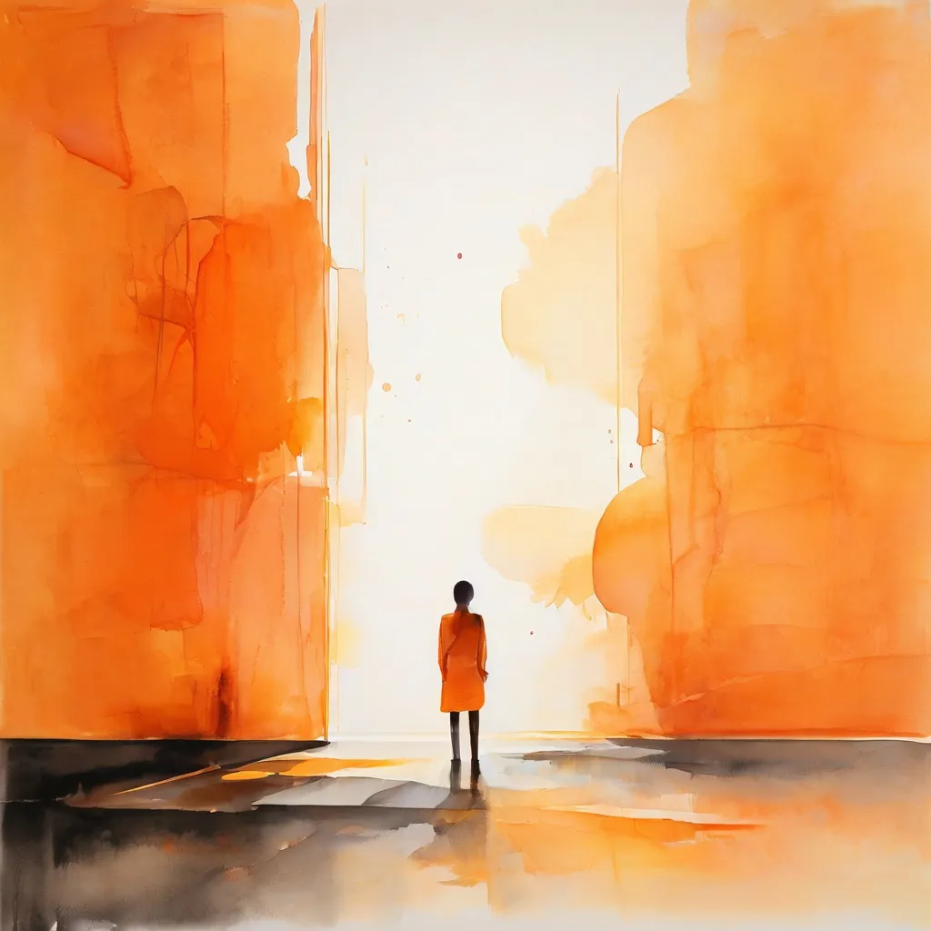 An abstract representation of a figure on stage, expressing intense emotion through language, set in a contemporary art museum, reflecting Nora Turato's 'pool7' performance at the Stedelijk Museum Amsterdam.