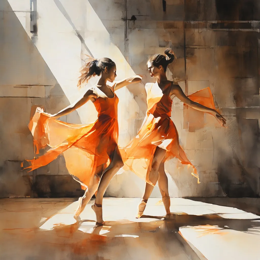 Abstract artistic interpretation of two figures in motion representing contemporary dance research at SZENE Salzburg.