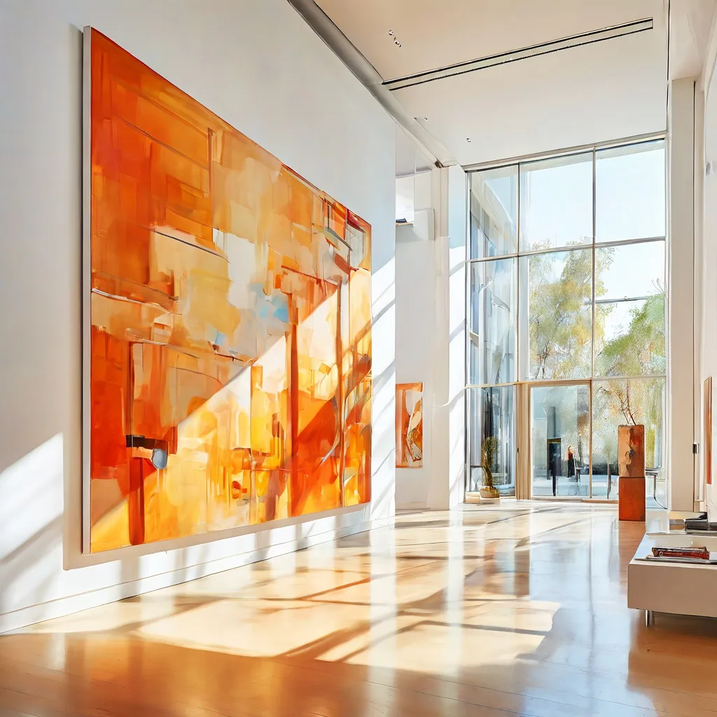 Contemporary paintings displayed in the bright, airy galleries of the Malta International Contemporary Art Space.