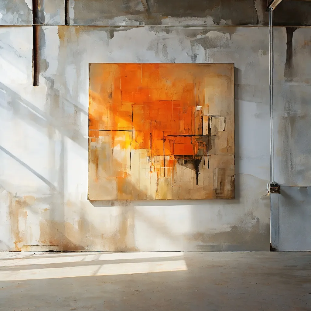 An artistic representation of a large painting in a professional gallery space, inspired by the late work of Georg Baselitz.