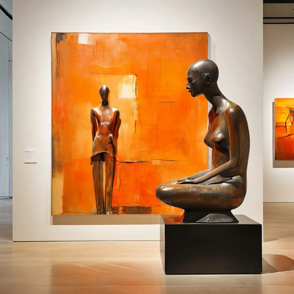 A conceptual installation view showing the contrast between painting and sculpture for the Herbert Boeckl and Hans Josephsohn exhibition.