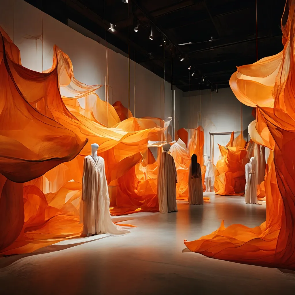Een meeslepende hedendaagse kunsttentoonstelling van Zadie Xa met textiel- en sculpturale werken in een galerijsetting.