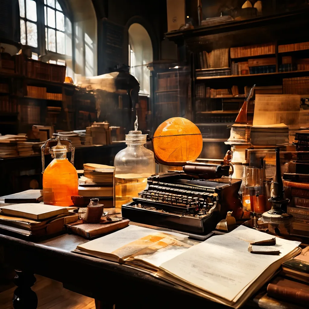 Een uitnodigend beeld van een moderne archiefruimte in The Black Archives, met diverse historische boeken en documenten zorgvuldig gerangschikt op tafels en planken, wat een gevoel van ontdekking en leren oproept.