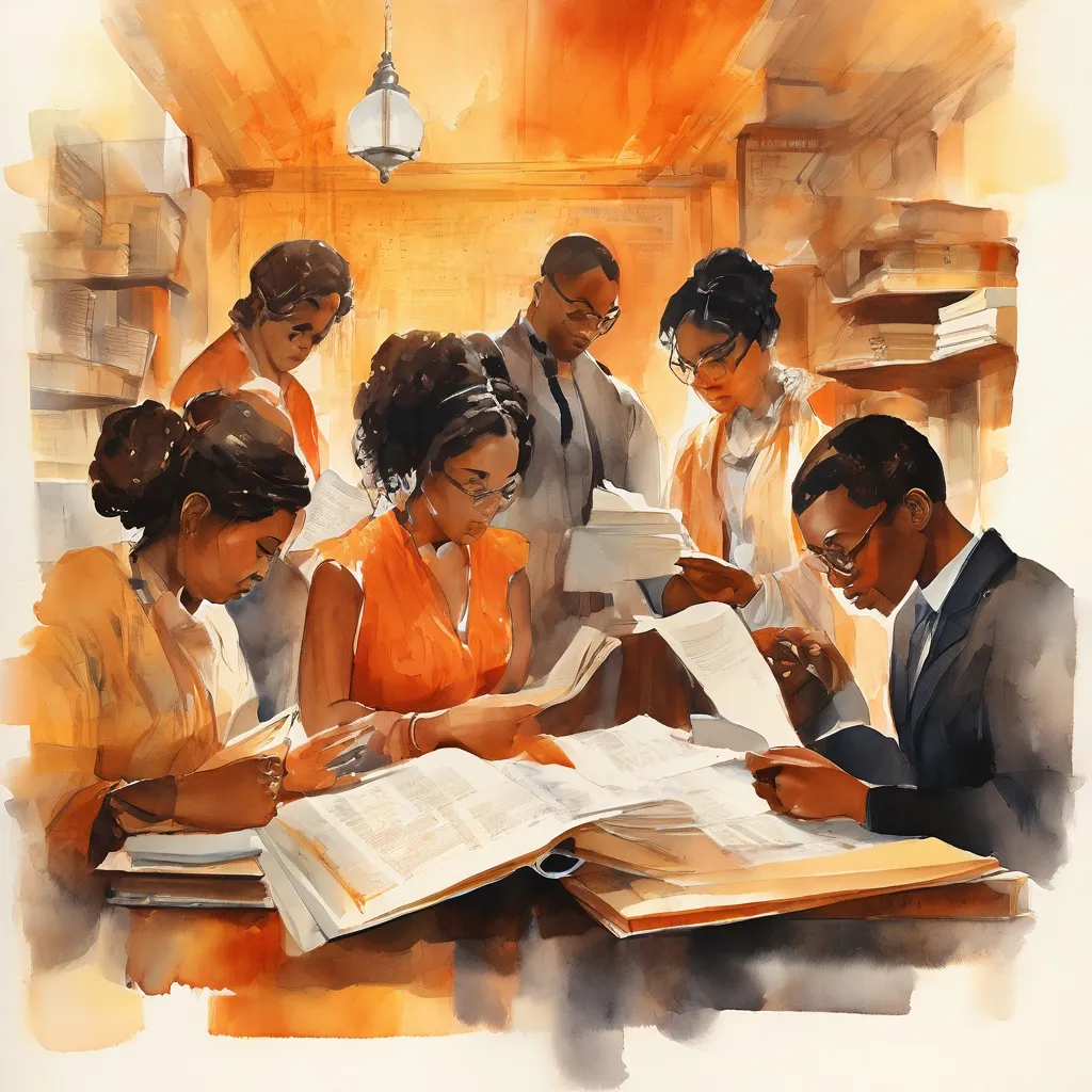 Una ilustración vibrante que representa documentos históricos, libros y materiales de archivo en un entorno de biblioteca bien iluminado en The Black Archives, simbolizando la preservación y el descubrimiento de la historia negra.