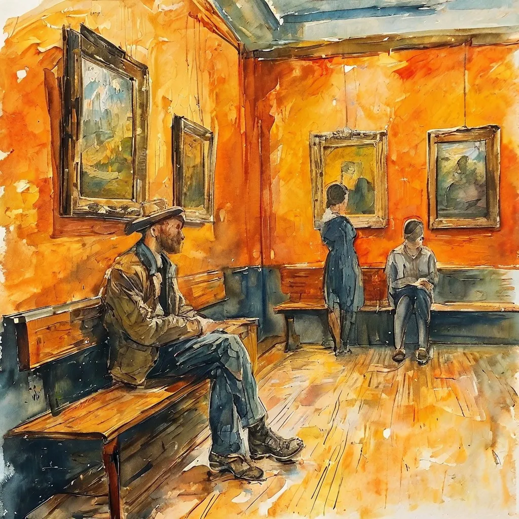 Kontemplacyjna artystyczna wizualizacja galerii muzealnej prezentującej różne portrety Vincenta van Gogha.