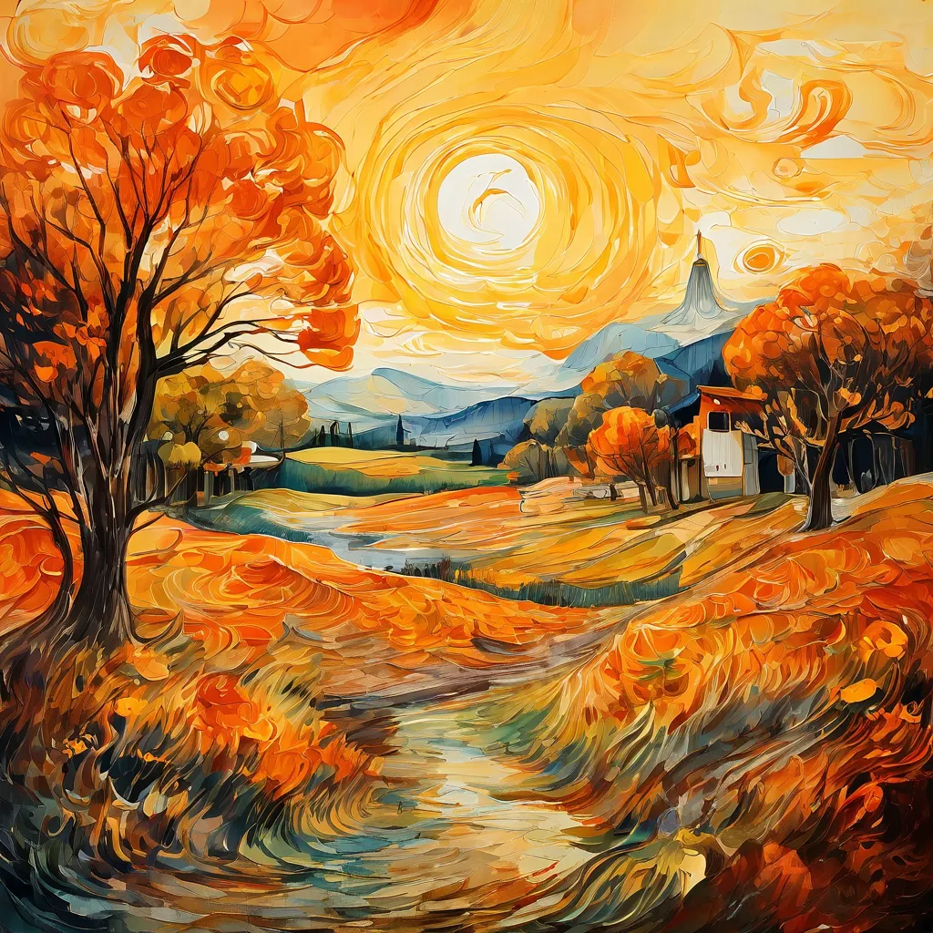 Una representación artística de una pintura al estilo de la obra tardía de Vincent van Gogh, que muestra colores vibrantes y pinceladas expresivas, ambientada en una galería del Museo Van Gogh.