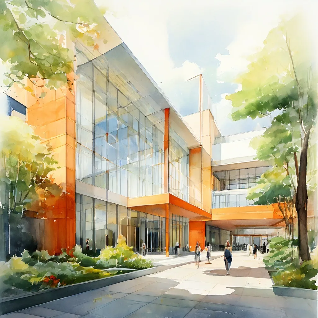 A modern, light-filled architectural design for a new wing at the Van Gogh Museum, suggesting expanded visitor spaces and an inviting atmosphere.