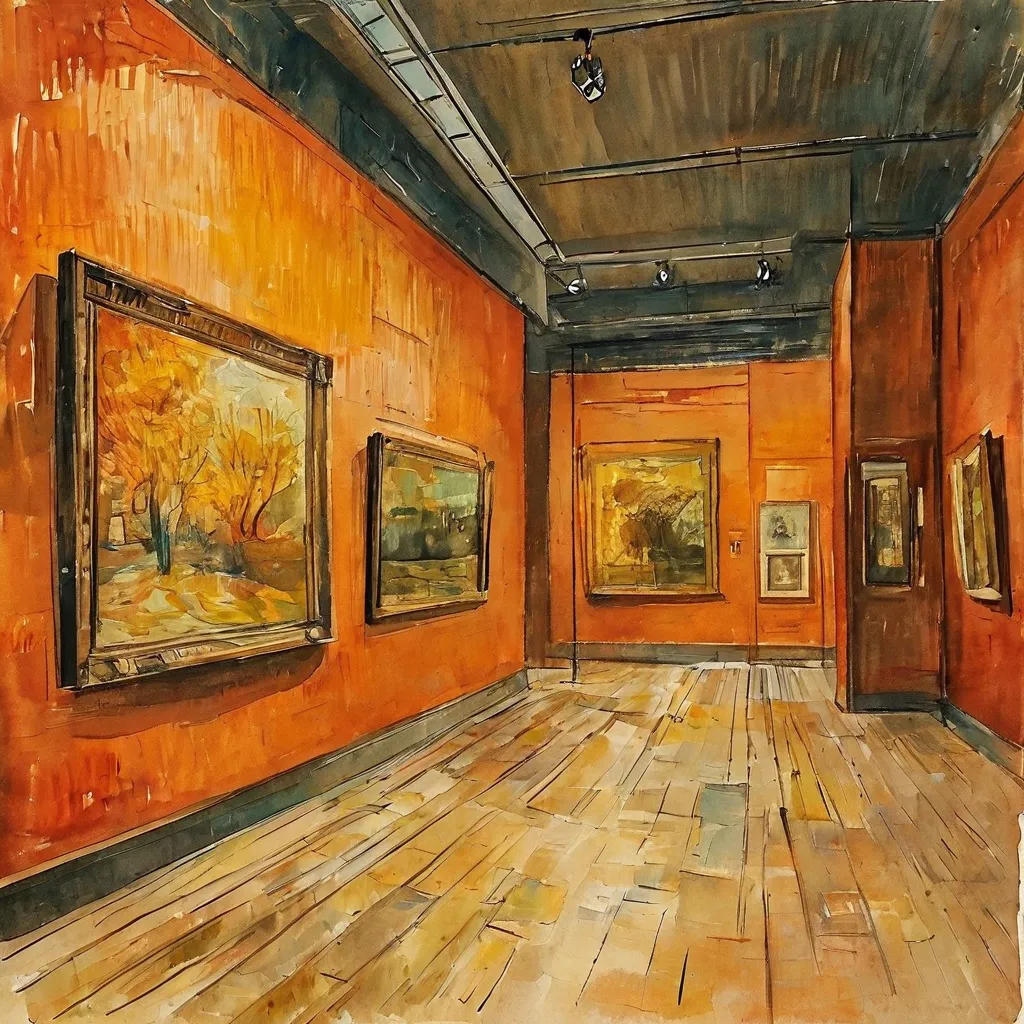 Een kunsttentoonstelling in het Van Gogh Museum gericht op schilderijen en hun verhalen, met zachte verlichting en informatieve displays.