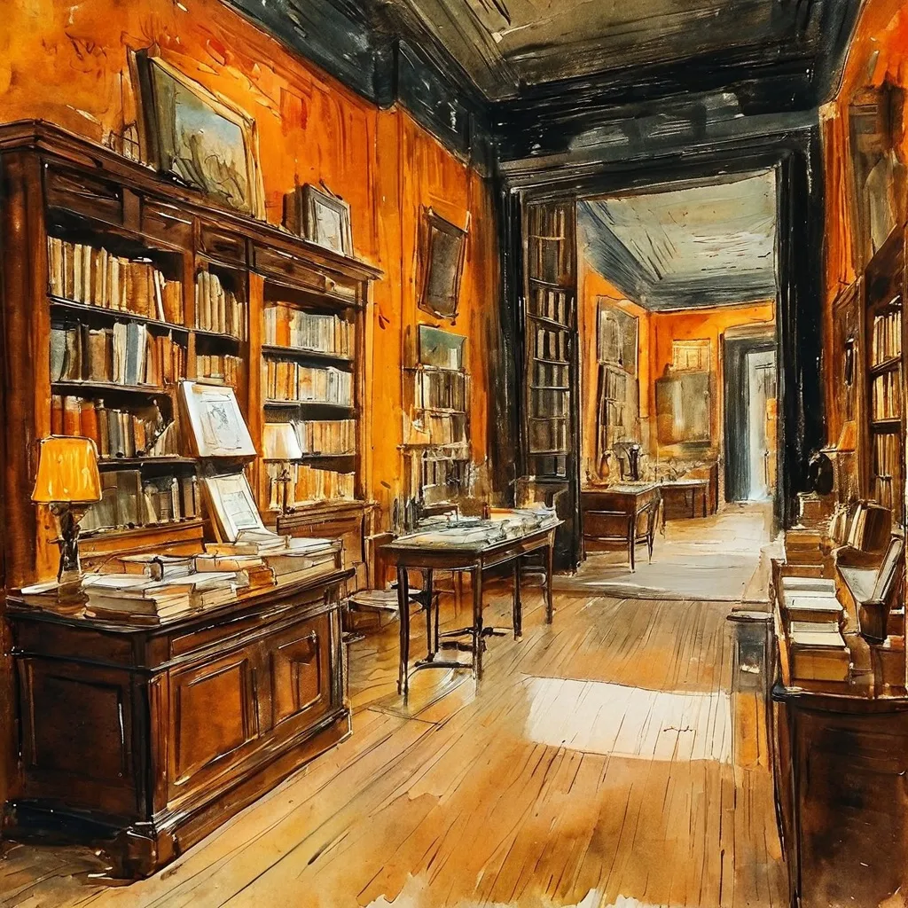 Una colección de libros y manuscritos antiguos expuestos en estanterías de museo, representando la biblioteca personal de Vincent van Gogh en el Museo Van Gogh.