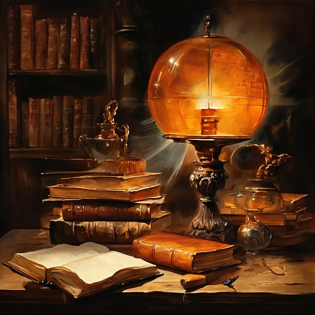 Una ilustración estilizada de una antigua biblioteca repleta de libros, que representa las influencias literarias de Van Gogh en el Museo Van Gogh.