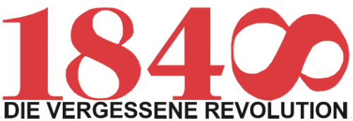 Logo rojo con el número 1840 y un símbolo de infinito, con el texto DIE VERGESSENE REVOLUTION debajo