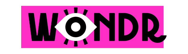 WONDR Experience logo with stylized eye replacing the letter O on a bright pink background