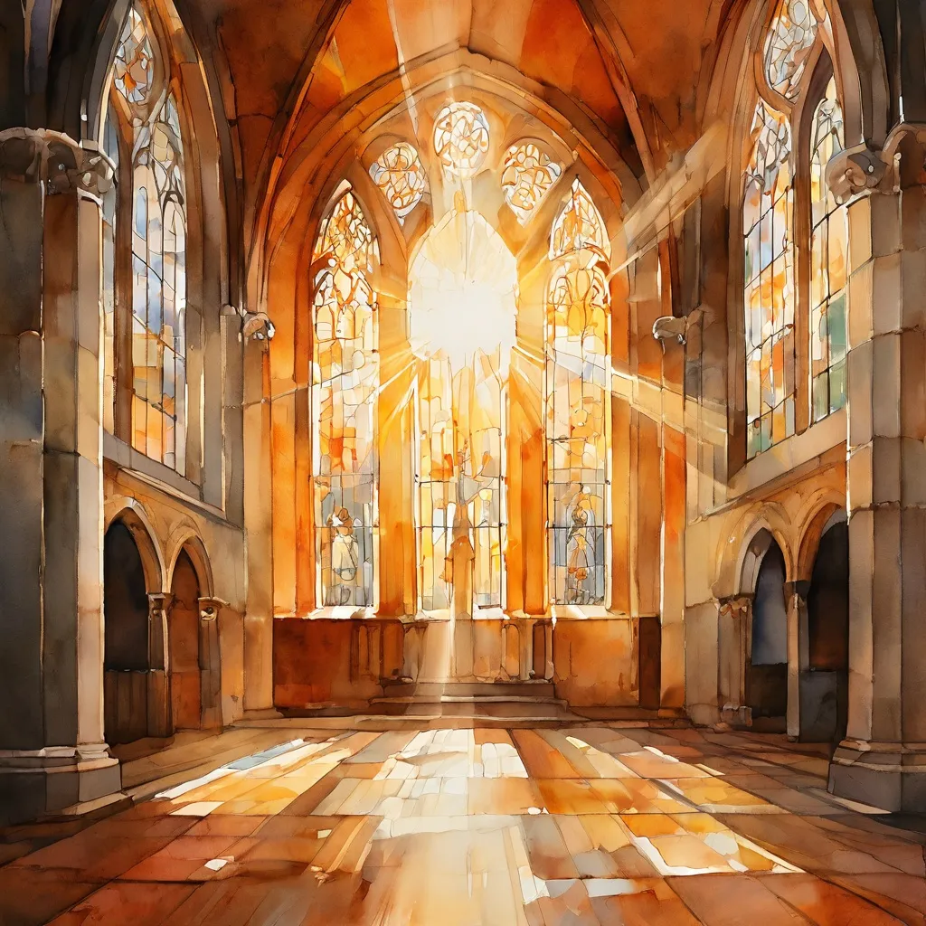 Zonlicht stroomt het interieur van het York Oratory binnen en symboliseert een vredige en spirituele omgeving.