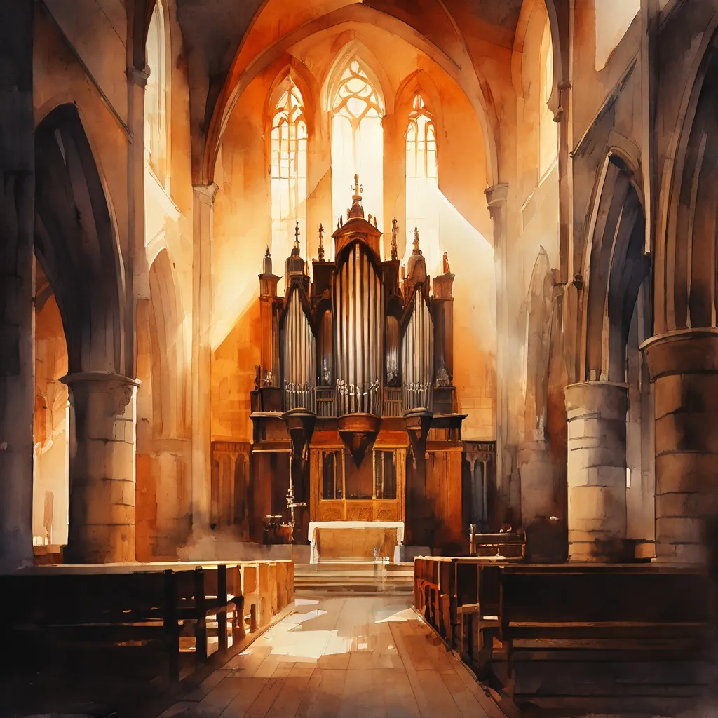 The interior of York Oratory featuring the pipe organ during a quiet moment of reflection.