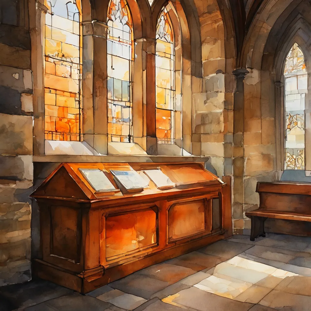 Een rustige en plechtige hoek in de York Oratory-kerk met een houten bank en zachte, natuurlijke lichtinval.