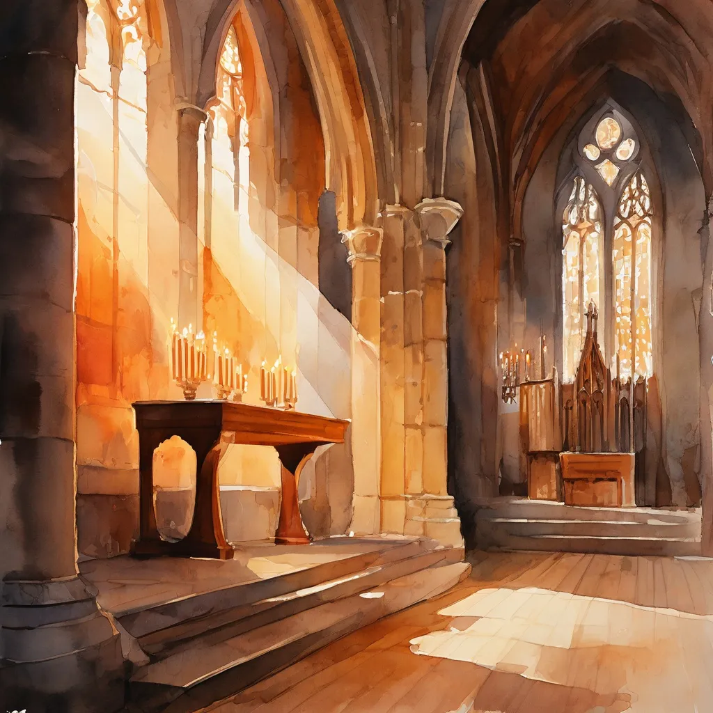 El interior del York Oratory iluminado para un servicio de oración o música vespertino y tranquilo.