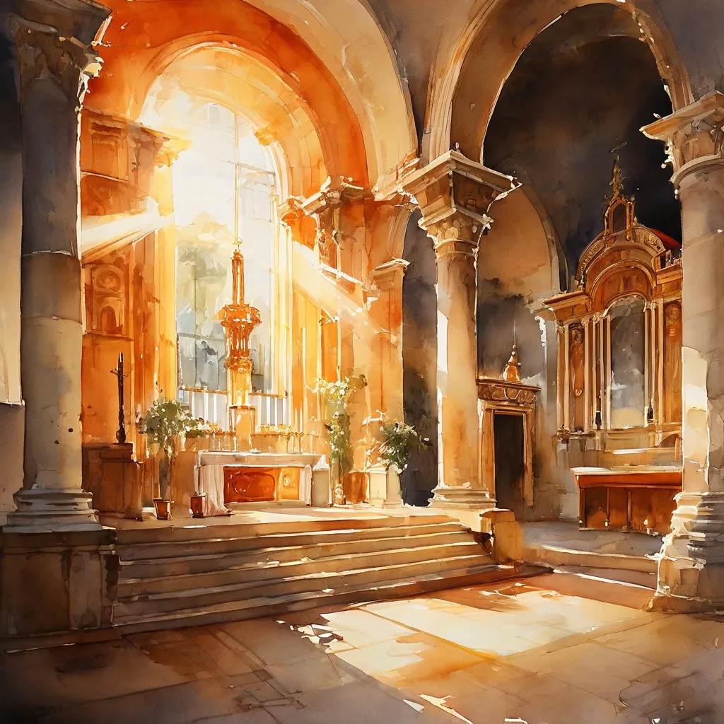 Una representación reflexiva y atmosférica del interior de una iglesia romana durante la peregrinación del York Oratory.